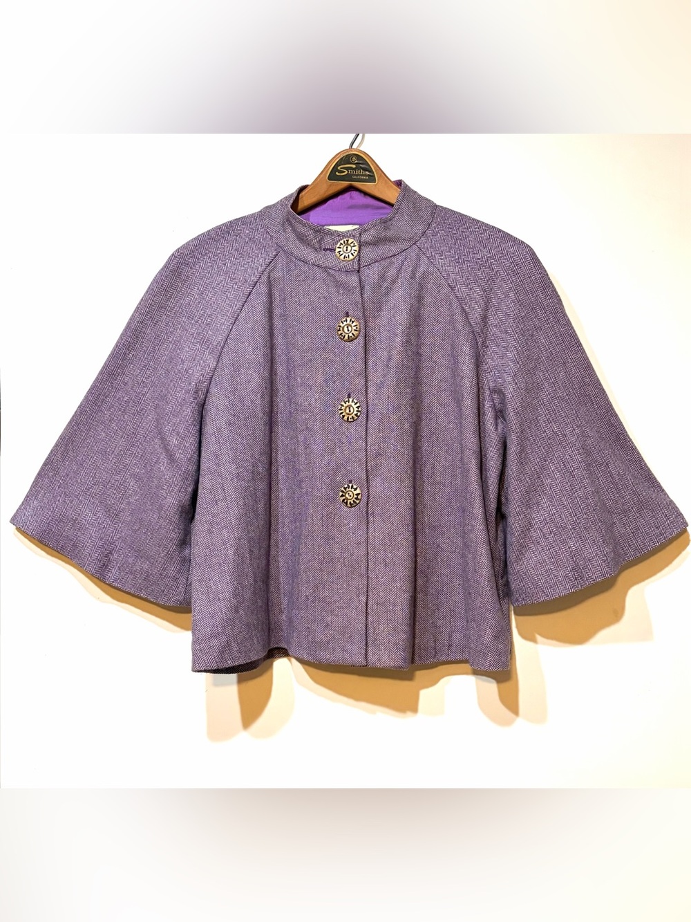 Exclusively for Signals- Purple Herringbone 100% Wool Tweed Cropped Cape Jacket